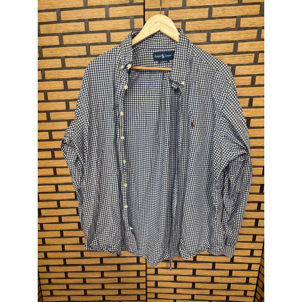 Ralph Lauren Blue And White Classic FIt Plaid Button Down Shirt Size XL